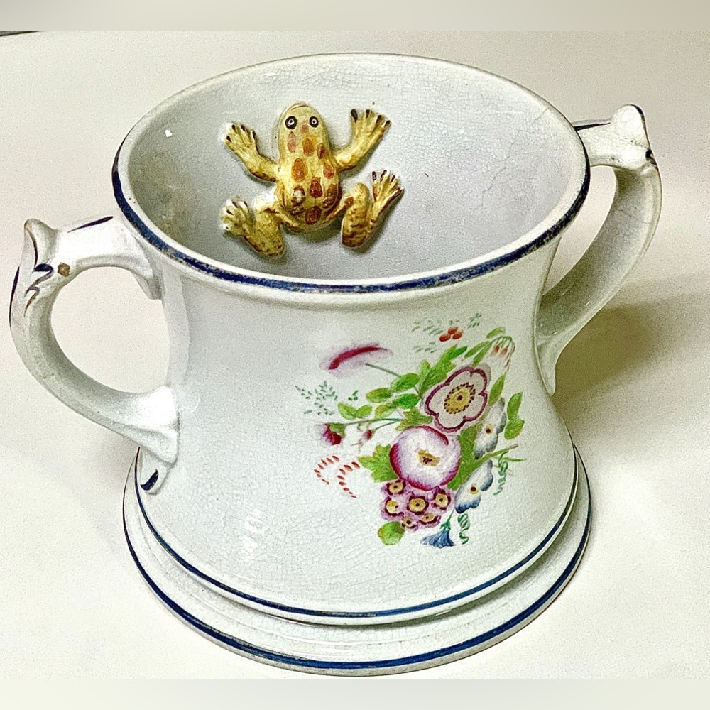 Vintage c. 1790 English Antique Pearlware Three Frog Mug Loving Cup